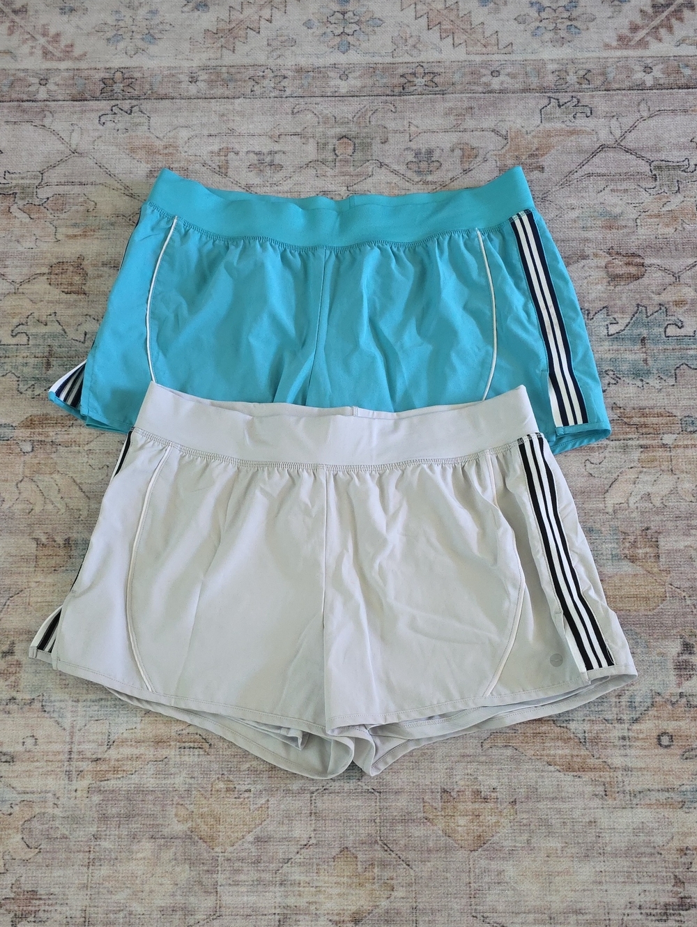 Avia Women's Athletic Shorts Set — Aqua & Light Gray with Side Stripes